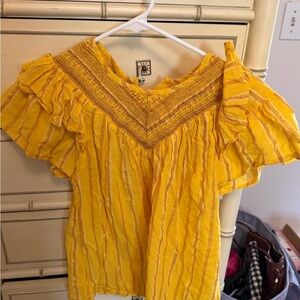 SAYLOR Sunny Yellow Smocked Flutter Sleeve Blouse